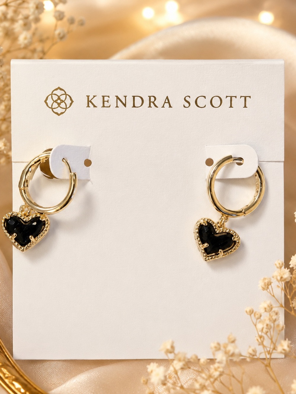 Kendra Scott Black Heart Hoop Earrings – Gold Tone